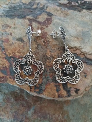 Pendientes Largos Filigrana Plata Ley