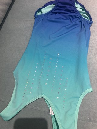 Maillot gimnasia azul degradado con brillantes
