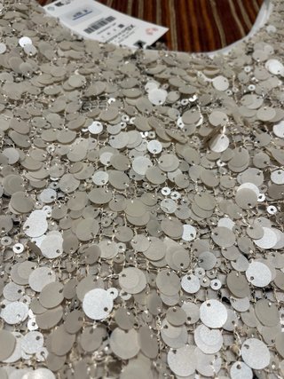 Top Zara lentejuelas y tul beige/dorado