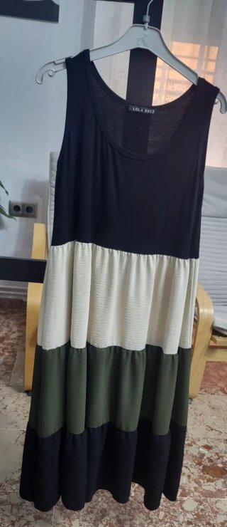 Vestido Verano Mujer Negro y Verde Talla Única