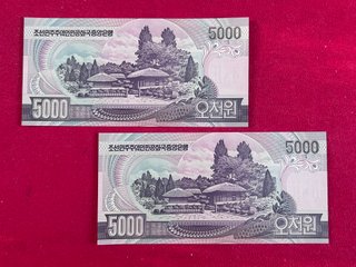 2 Billetes 5000 Wones Corea del Norte Kim Jong-Il