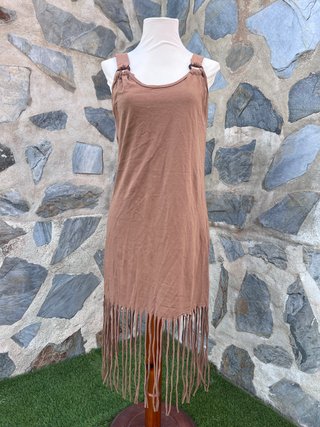 Vestido boho camel con flecos talla única