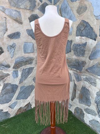 Vestido boho camel con flecos talla única