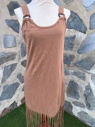 Vestido boho camel con flecos talla única