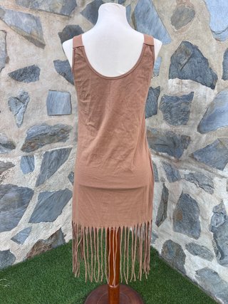 Vestido boho camel con flecos talla única