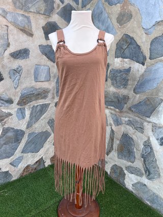 Vestido boho camel con flecos talla única