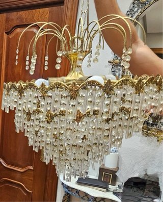 Lámpara Vintage Latón y Cristal 6 Luces