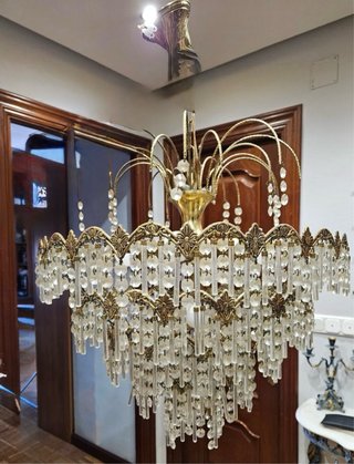 Lámpara Vintage Latón y Cristal 6 Luces
