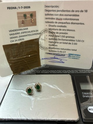 Pendientes Oro 18k Esmeraldas y Diamantes