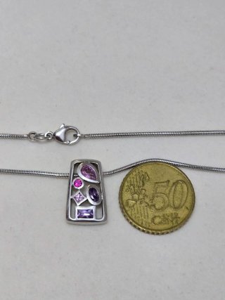 Collar Plata 925 Ley con Piedras Moradas