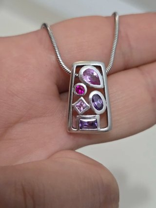 Collar Plata 925 Ley con Piedras Moradas