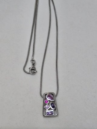 Collar Plata 925 Ley con Piedras Moradas