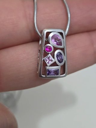 Collar Plata 925 Ley con Piedras Moradas