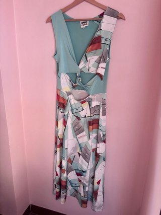 Vestido Bimba y Lola Midi M Turquesa Estampado