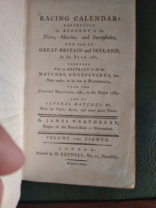 Libro antiguo Racing Calendar 1780