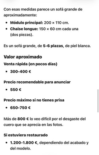 Sofá de piel blanco por mudanza