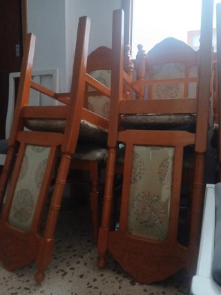 6 Sillas de Comedor Madera y Tela en inca