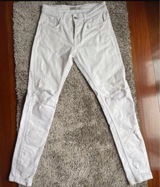 Pantalón vaquero blanco Zara slim Roto T38