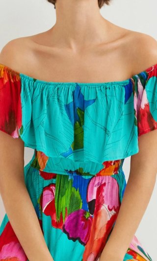 Vestido Desigual Multicolor y Turquesa