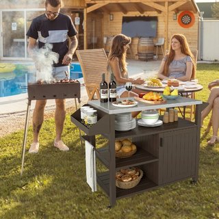 Carro para parrilla de exterior con portaespecias