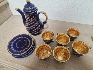 Juego de té/café porcelana azul y oro