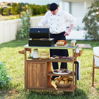 Carrito de barbacoa de madera con espacio de almac