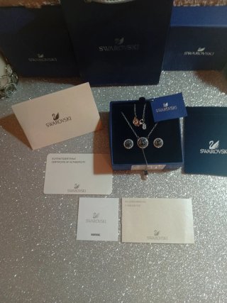 Conjunto Swarovski Nuevo Plata y Perla