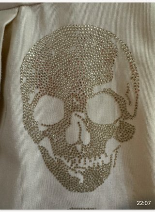 Vestido Phillipe Plein beige con calaveras doradas
