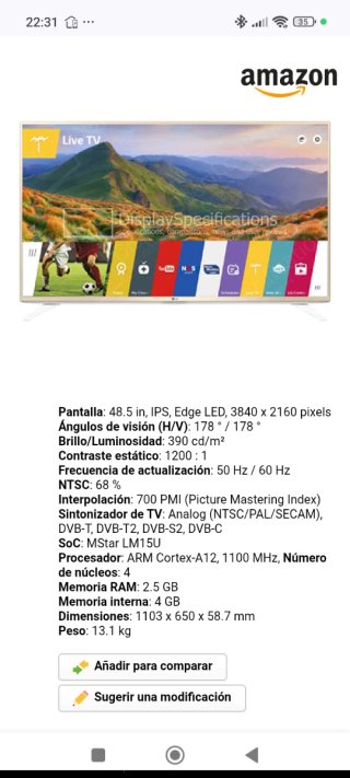 Televisión LG 4K 49UF690V