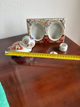 Marco fotos, búho y cajita porcelana japonés IMARI