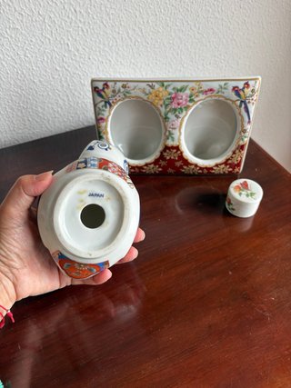 Marco fotos, búho y cajita porcelana japonés IMARI