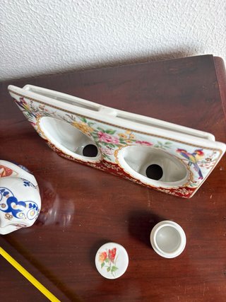 Marco fotos, búho y cajita porcelana japonés IMARI