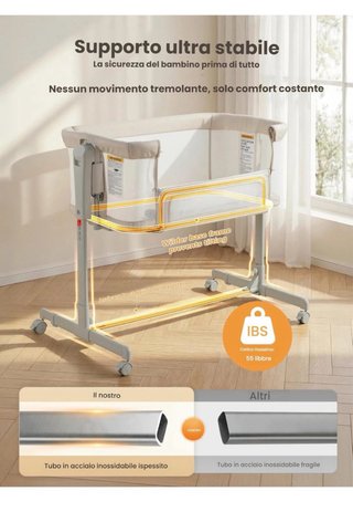 Culla Neonato Fianco Letto 3-in-1