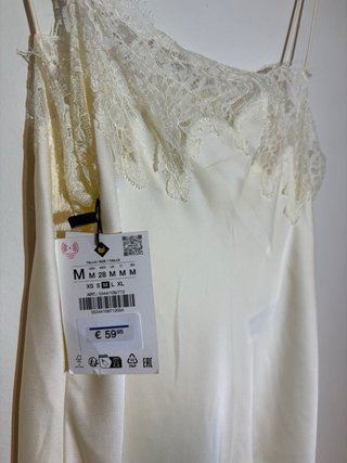 Vestido lencero Zara beige/blanco