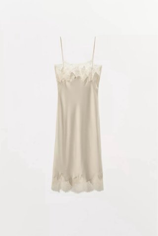 Vestido lencero Zara beige/blanco