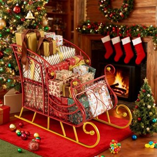 Trineo de metal de Papá Noel para Navidad, decorac
