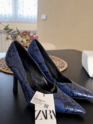 Tacones Zara Serpiente Azul Talla 37
