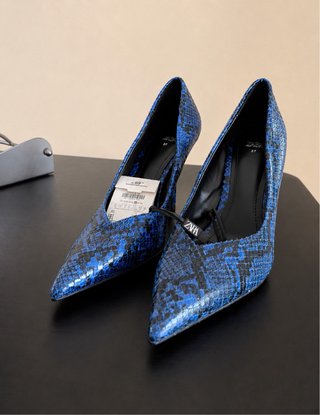 Tacones Zara Serpiente Azul Talla 37