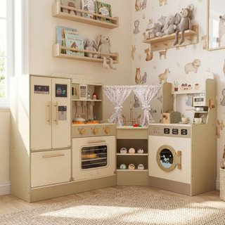 Esquina de juegos de cocina de madera para niños c