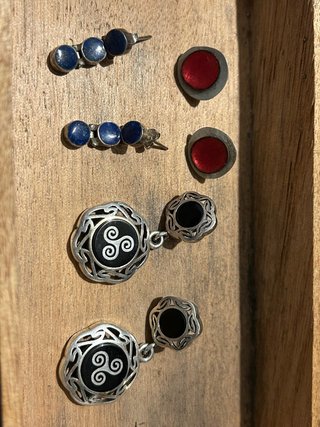 Pendientes Vintage, Plata con Piedras Azules y Roj