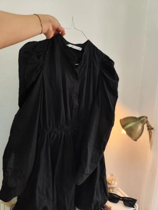 Vestido negro lino y algodón