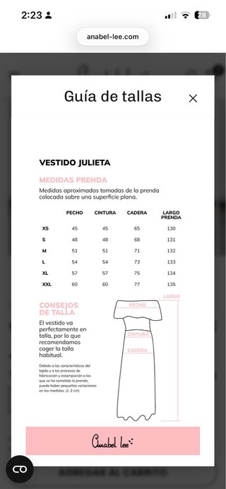 Vestido Anabel Lee Julieta Talla XXL