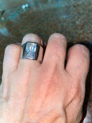 Anello in Acciaio con Cristallo Rettangolare Argento