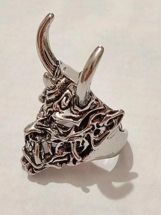 Anillo Punk Gótico Máscara Oni Plata