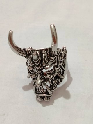 Anillo Punk Gótico Máscara Oni Plata