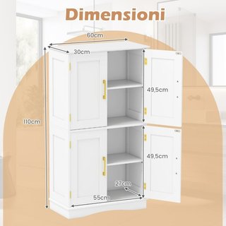 Armario de almacenamiento de suelo para baño con 4