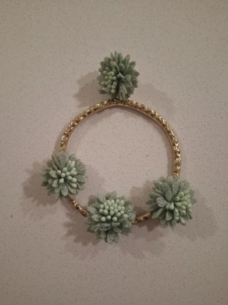 Pendientes Aro Flor Verde Dorado
