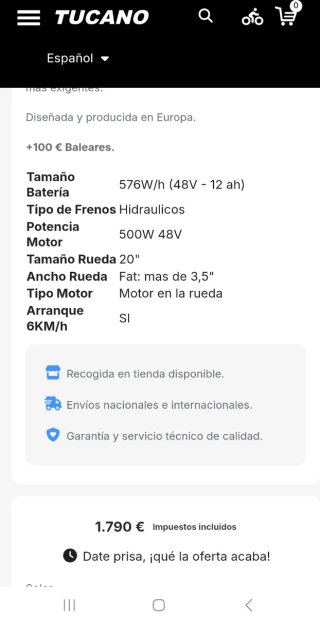 Bicicleta Eléctrica Plegable Tucano Monster 20