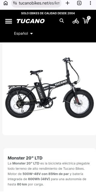 Bicicleta Eléctrica Plegable Tucano Monster 20