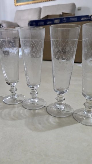 Set 4 Copas Champán Vintage Cristal Tallado